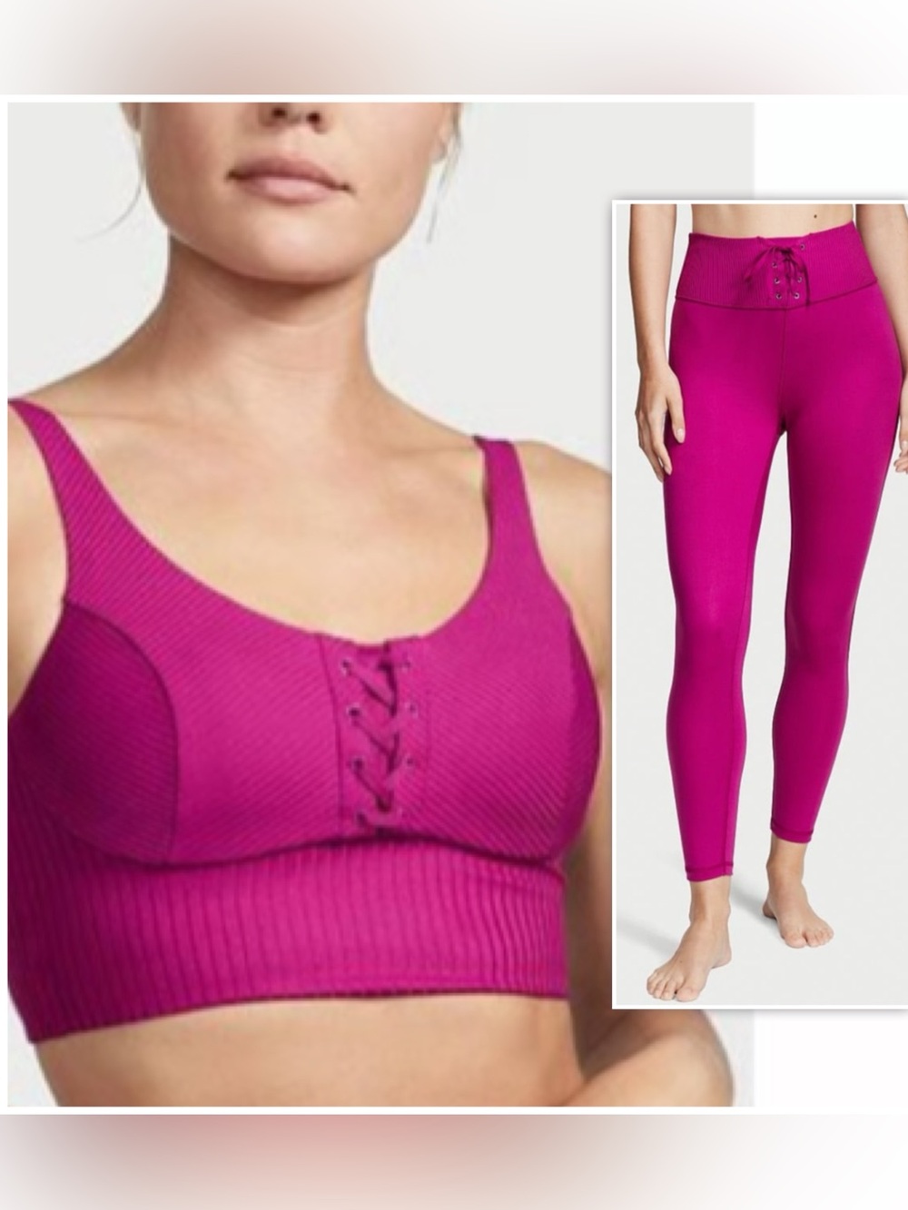 Bundle Victoria's Secret Raspberry Lace-Up 36DD Allegro Sports Bra L Leggings